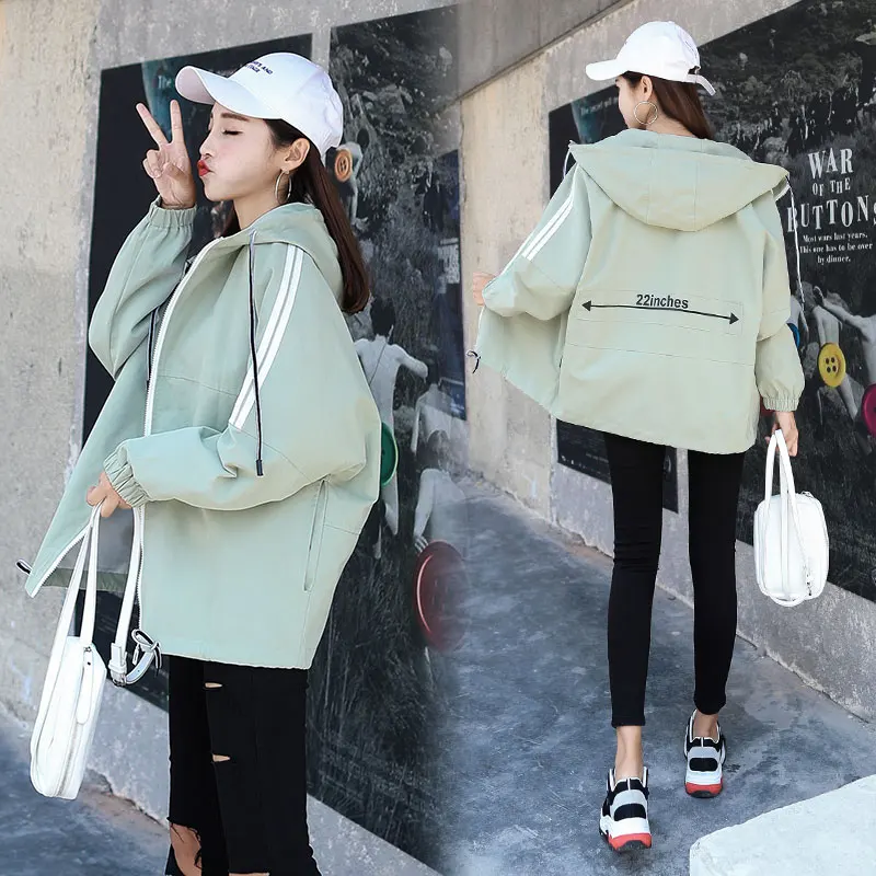 Women Jacket Harajuku Korean Zipper Letter Printed Hooded Simple Loose Womens Jackets Fashion BF New Style All-match Casual Cute
