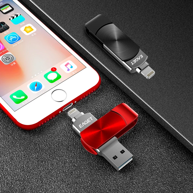 EAGET I66 флеш-накопитель USB 3,0, 64 ГБ, для iPhone 8, 7 Plus, молния, металлическая ручка-накопитель, U диск для MFi iOS10, карта памяти, 128 ГБ