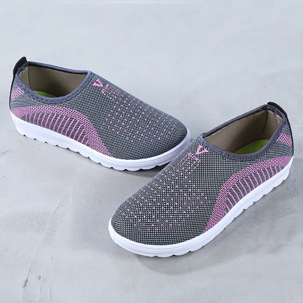 Women's Mesh Flat shoes patchwork slip-on Cotton Casual shoes for woman Walking Stripe Sneakers Loafers Soft Shoes zapato