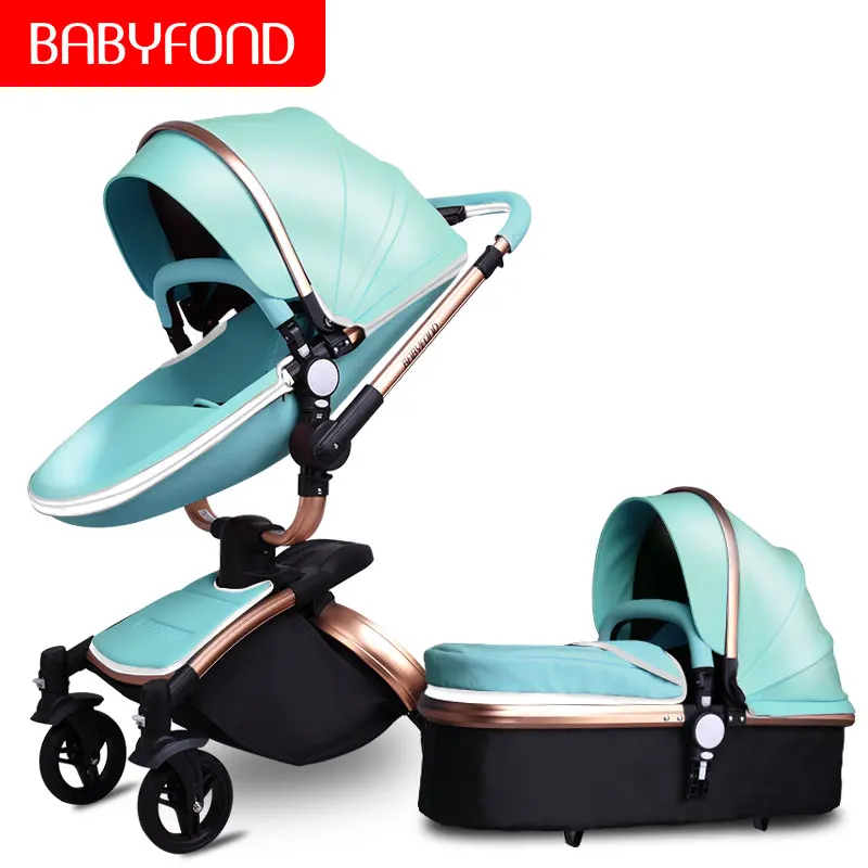 Babyfond luxury PU leather high landscape cart can sit reclining multi-color optional aluminum frame baby stroller, HK is Free - Цвет: U