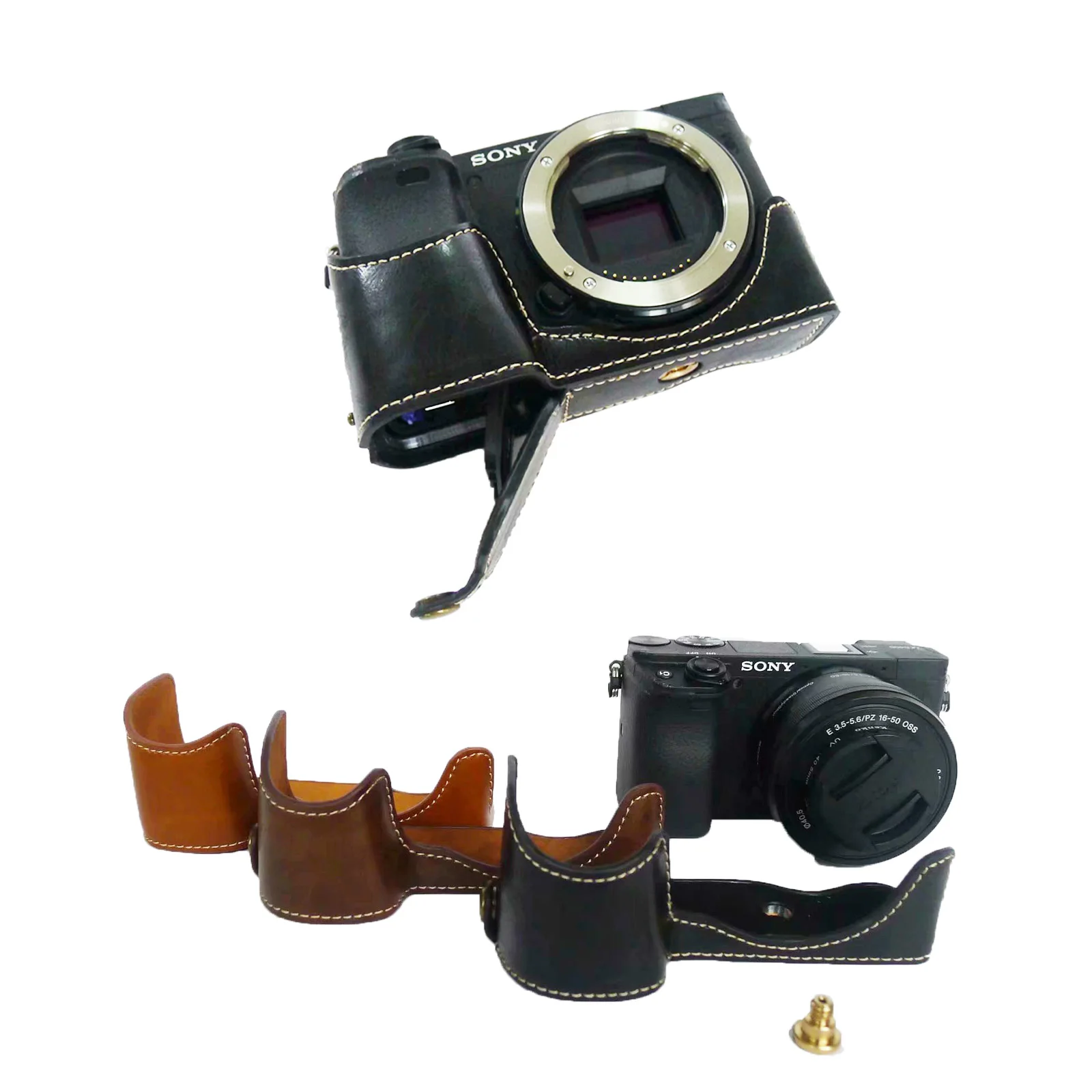 Из искусственной кожи Камера сумка половина тела для sony A6400 ILCE-6400 половина тела комплект крышка открыта Батарея