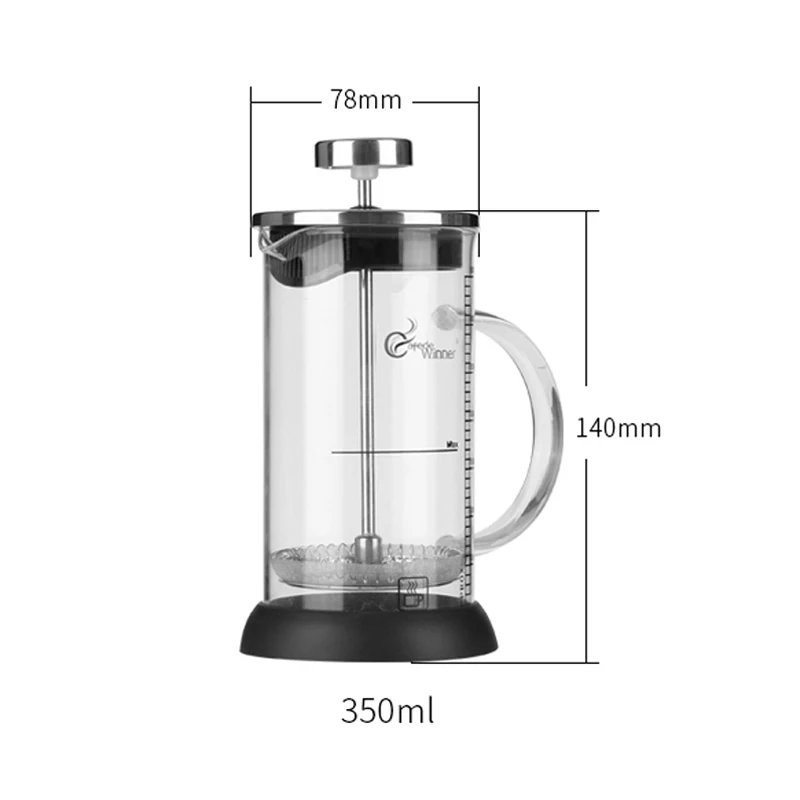 Французский нажимает чайник бутылка термос Стекло фильтр кафе горшок Кофе Чай молочной пены Maker жаропрочных Бытовая чашки со шкалой - Цвет: 350ml
