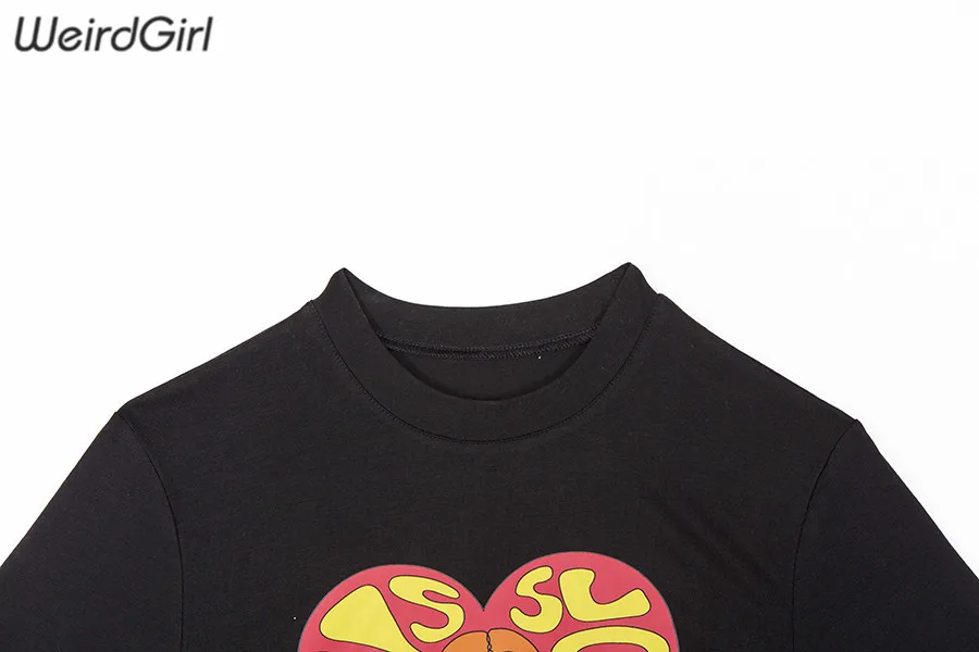 Weirdgirl/Женские повседневные футболки с принтом в виде героев мультфильмов, с коротким рукавом, с круглым вырезом, летняя женская растягивающаяся футболка, новинка, Harajuku