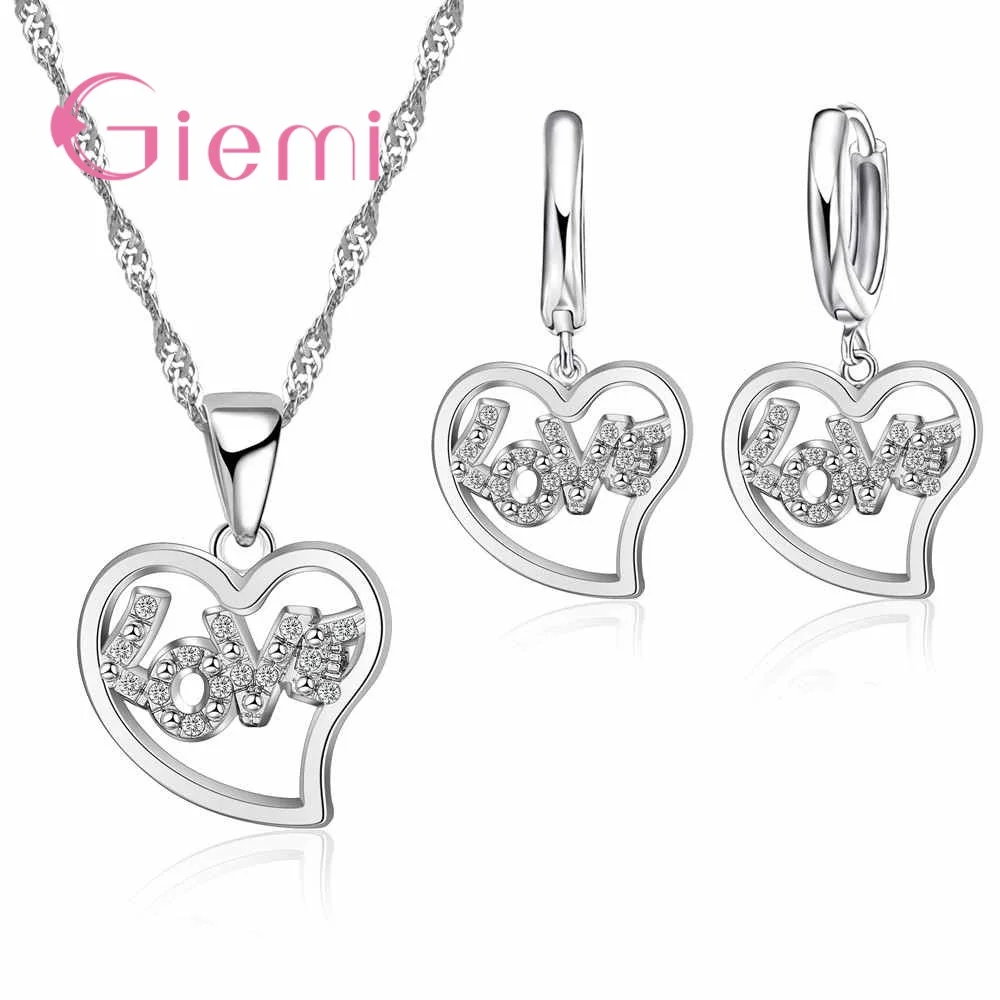 

Новинка, Лидер продаж, романтические Ювелирные наборы, штамп для любви для девушек, блестящие бриллиантовые серьги-подвески из чистого серебра, серьги