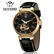OUYAWEI brand luxury business Turbillon watch men automatic mechanical Wristwatches for waterproof genuine leather reloj mujer