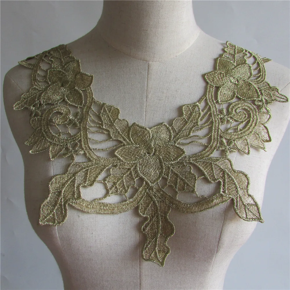 golden Embroidered Lace Collar Neckline Venise Applique Embroidery