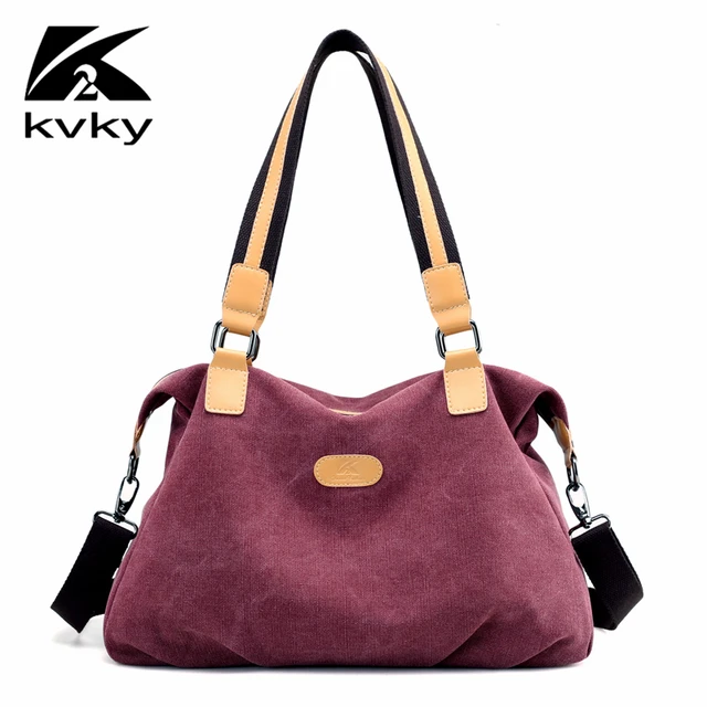 KVKY Casual Fashion Women Shoulder Bag Soft Canvas Women Tote Bags