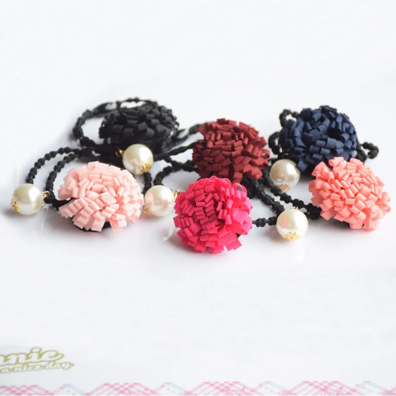 Fashion Korean pearl fabric flower Elastic Hair bands Generous styling