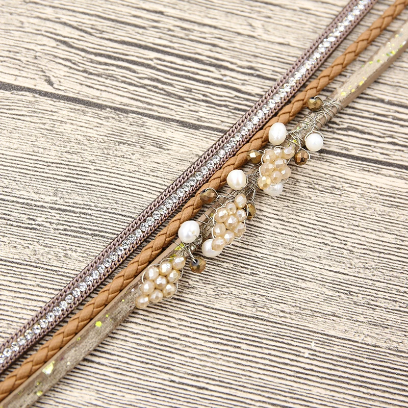 Женские кожаные браслеты STRATHSPEY многорядные в богемном стиле красивые с бусинами