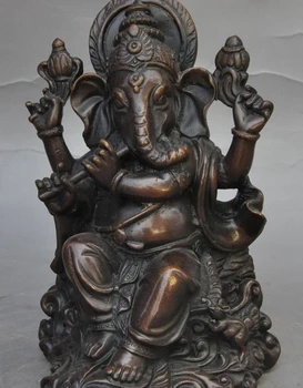 

6" tibet buddhism fane bronze wealth 4 arm Elephant Jambhala Mammon god statue