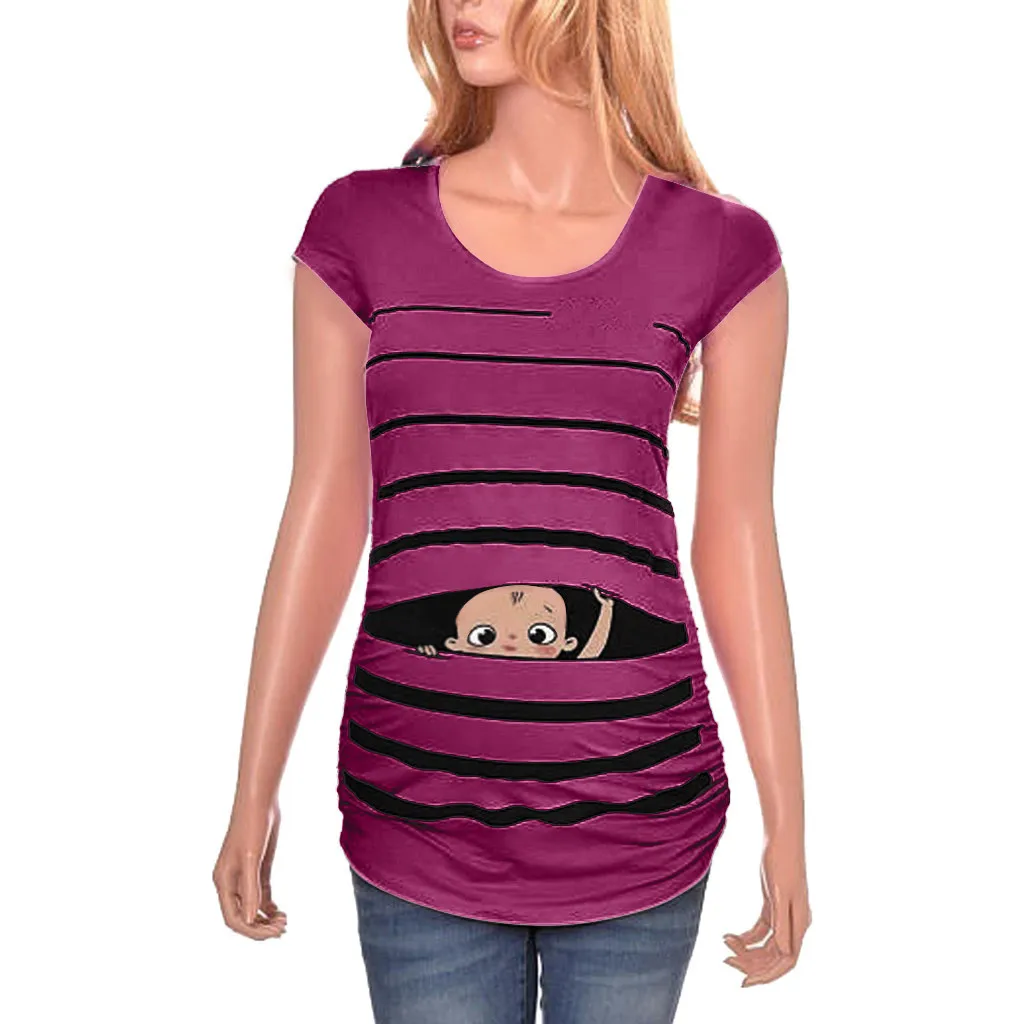 

Womens Maternity T-shirt Short Sleeve Baby Print Striped Cute Funny Pregnant Tops Pregnancy Shirts Ropa Maternal De Moda
