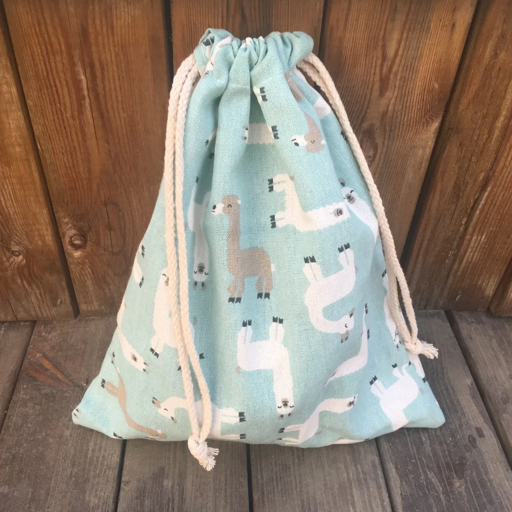 

HMS1pc Cotton Linen Drawstring Multi-purpose Pouch Party Gift Bag Printed Alpaca YL9124d