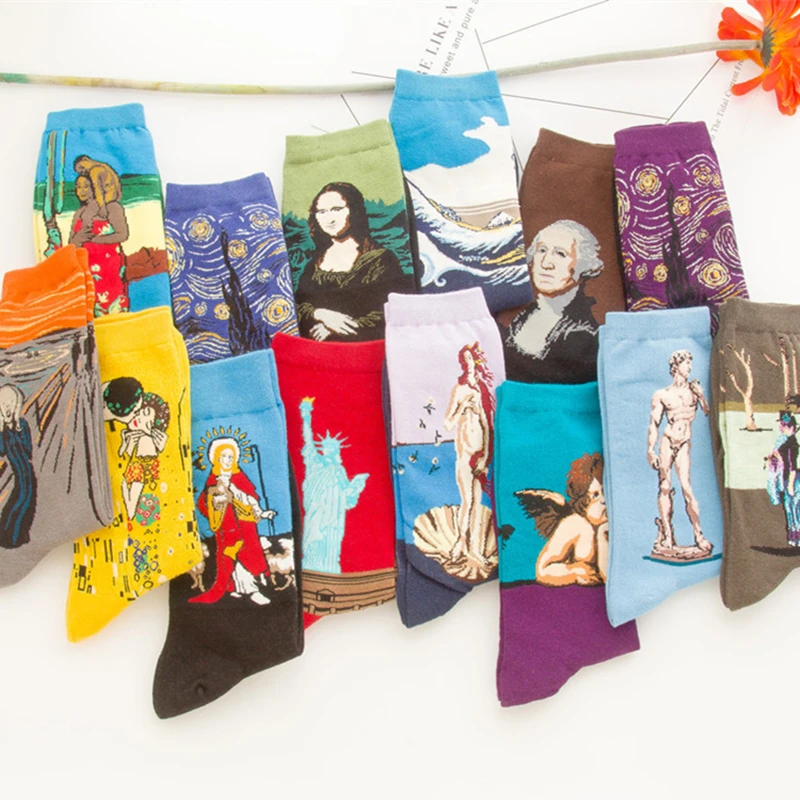 

Women's Cotton Ankle Socks World Famous Painting Printed Novelty Socks Funny Art Socks for female woman knitting sock 023c