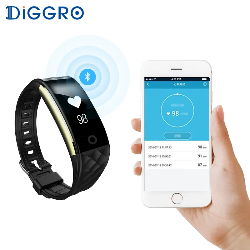 Diggro S2 Smart Bracelet Band Bluetooth 4.0 Fitness Tracker Heart Rate Monitor Smart Bracelet Wristband For IOS Android