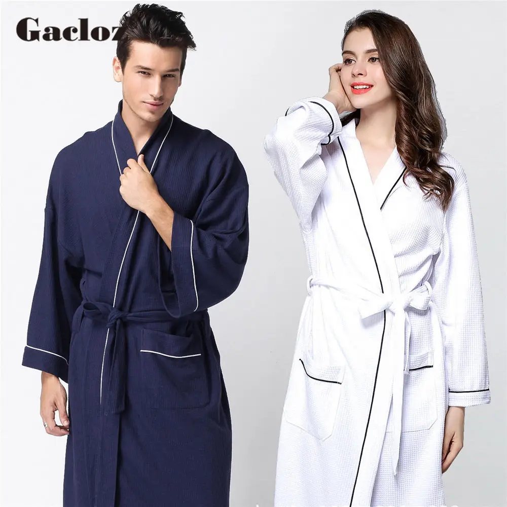 

Gacloz Lovers Waffle Cotton Bathrobes Plus Size Kimono Nightgown Lovers Robes Women Spa Bath Robe Nuisette