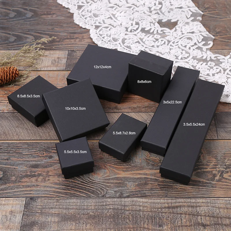 

5 Pack Cotton Filled Matte Black Paper Cardboard Jewelry Gift And Retail Boxes Case Ring Necklaces Bracelet Box