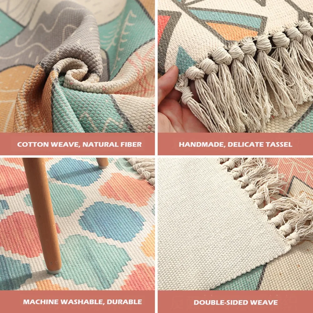 Цветные геометрические износостойкие из чистого хлопка тканые с кисточками Нескользящие коврики ковры домашний коврик из текстиля ковер высокого качества