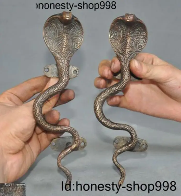 Antique Door Pull King Cobra Snake mid century modern wall hook bronze statue