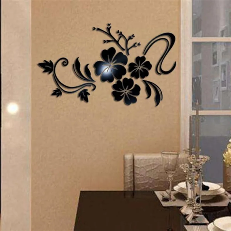 Stickers on the waLL 3D Mirror Floral Art Removable Wall Sticker Acrylic  Decal Home Room Decor Drop shipping product   X0717#3004