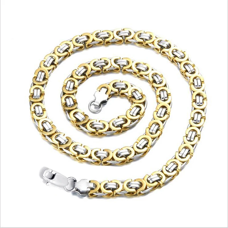 Customized Any Length 9MM Silver/Gold Byzantine Stainless Steel Necklace Mens Womens Chain jewelry