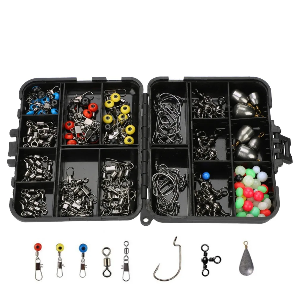 

Fishing Tackle Set Include Fishing Swivels Snaps Sinker Weight Fishing Jig Hooks Beads Sinker slide With Plastics Fishing Box