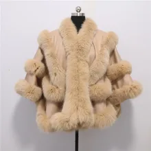 Gennuine женские меховые шарфы кашемир четыре слоя лисий мех трендовая Женская Пашмина однотонная модная шаль пончо накидка