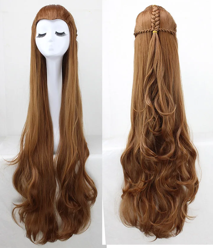 

Lord of The Rings Hobbit Elf Captain Tauriel 120 CM Long Wavy Brown Cosplay Hair Wig For Women