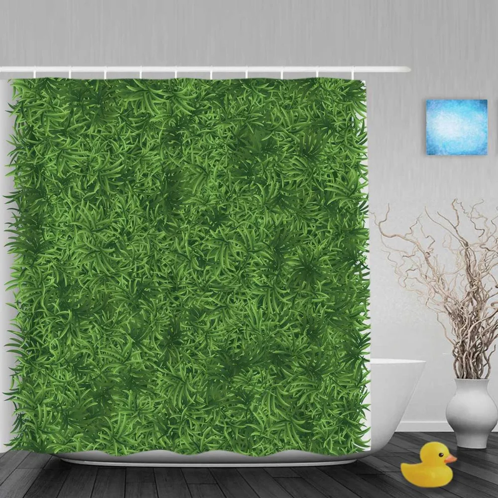 3D Printing Shower Curtain Bright Green Grass Meadow Decor Bthroom