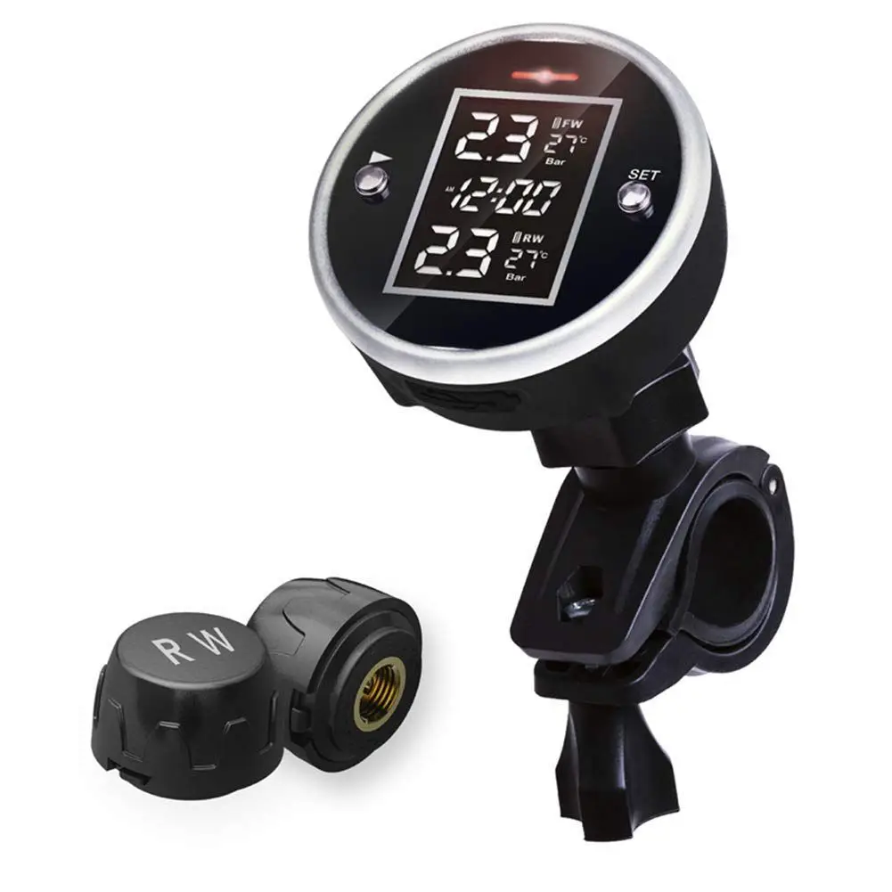 Wireless Motorcycle Tire Pressure Alarm Monitor System TPMS LCD Display Motor 2 External Sensor Temperature Alarm