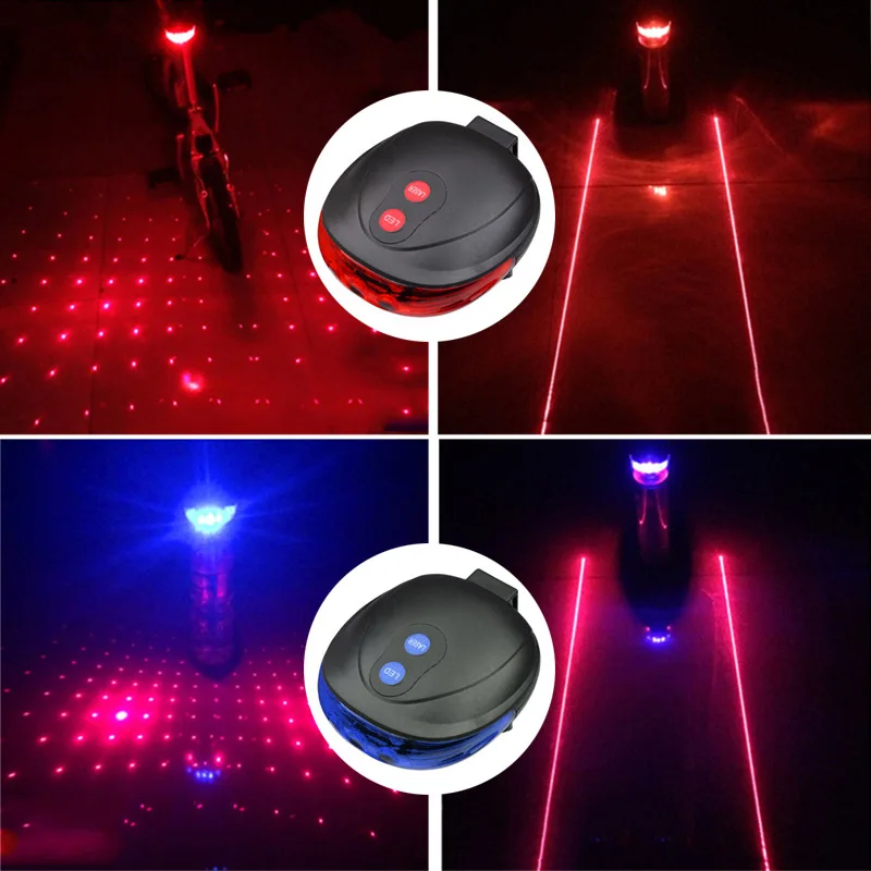 5LED+2Laser Mountain Road Bike Bicycle Light Laser Tail Light Cycling