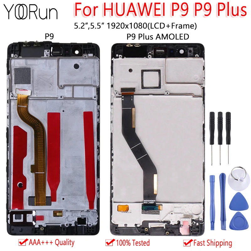 

100% Tested LCD+Frame For HUAWEI P9 P9 Plus LCD Display Touch Screen Digitizer Assembly For HUAWEI P9 LCD Replacement Free Tools
