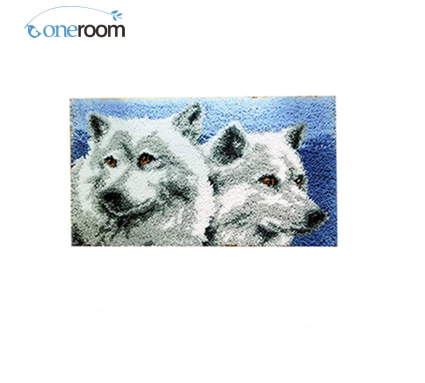 

Hook Rug Kit DIY Mat Needlework Kit Unfinished Crocheting Rug Yarn Cushion Double Wolves Embroidery Carpet Free Shipping