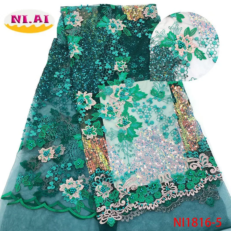 Кружево украшенное бисером в африканском стиле ткань вышитая кружевная ткань в нигерийском стиле Высококачественная французская Тюлевая кружевная ткань для женщин платье NI1816-6