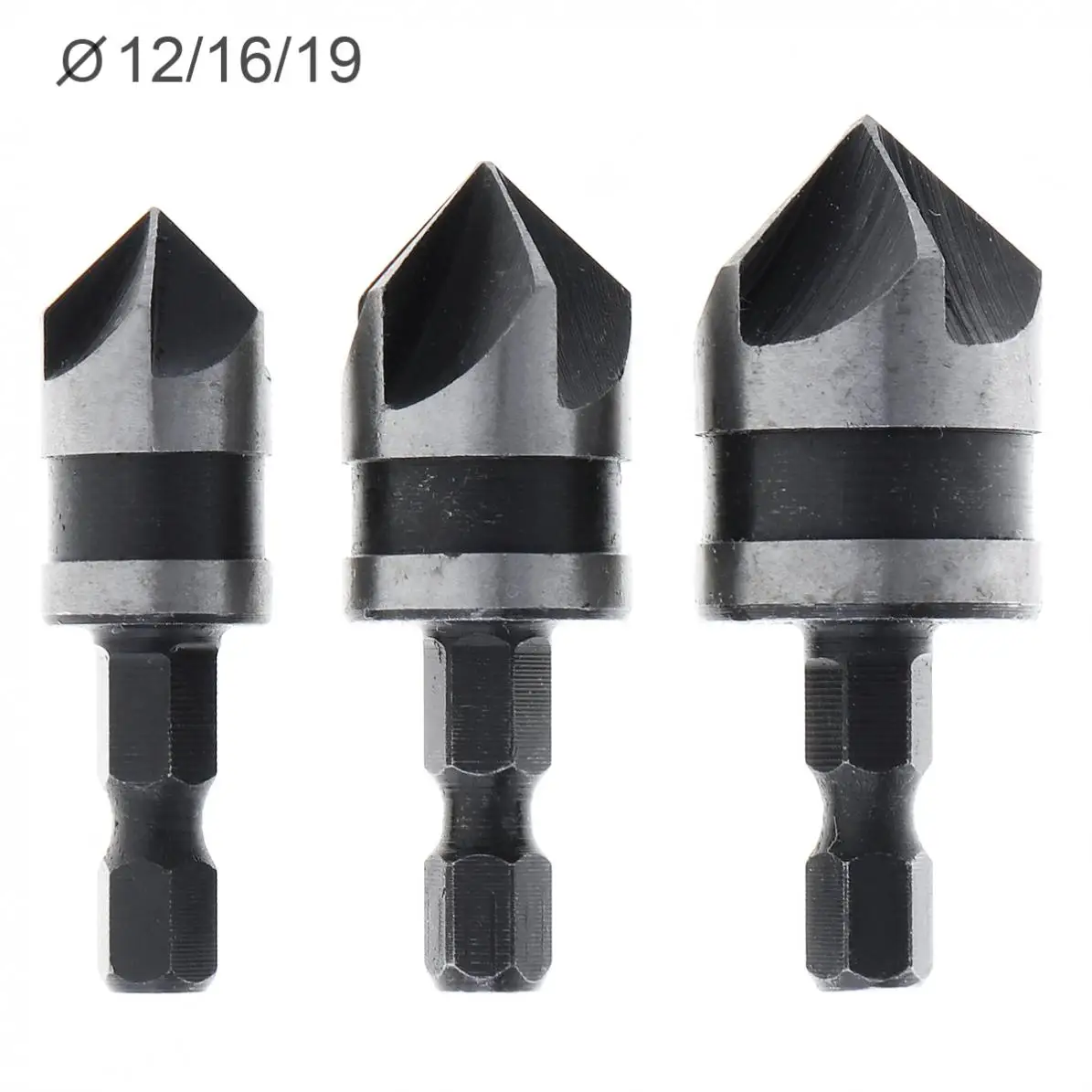 3 Pcs Hex 1//4/" 12mm 16mm 19mm Shank 5 Flutes Edge 90° Hcs Countersink Drill Bits