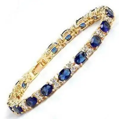 

FREE SHIPPINGFine Blue Sapphire 18K gold on silver Bracelet 7.5"X20