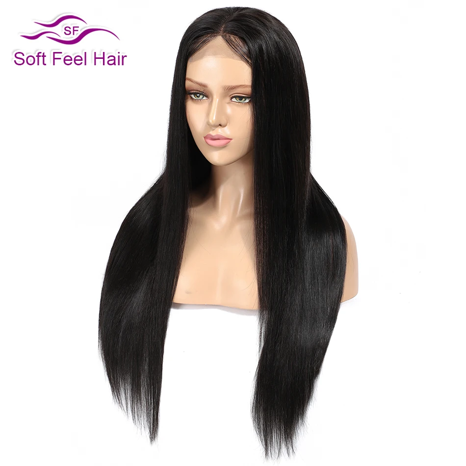 Soft Feel Hair 4*4 парики из натуральных волос, предварительно сорванные бразильские парики для черных женщин 1B Remy парик Средний часть