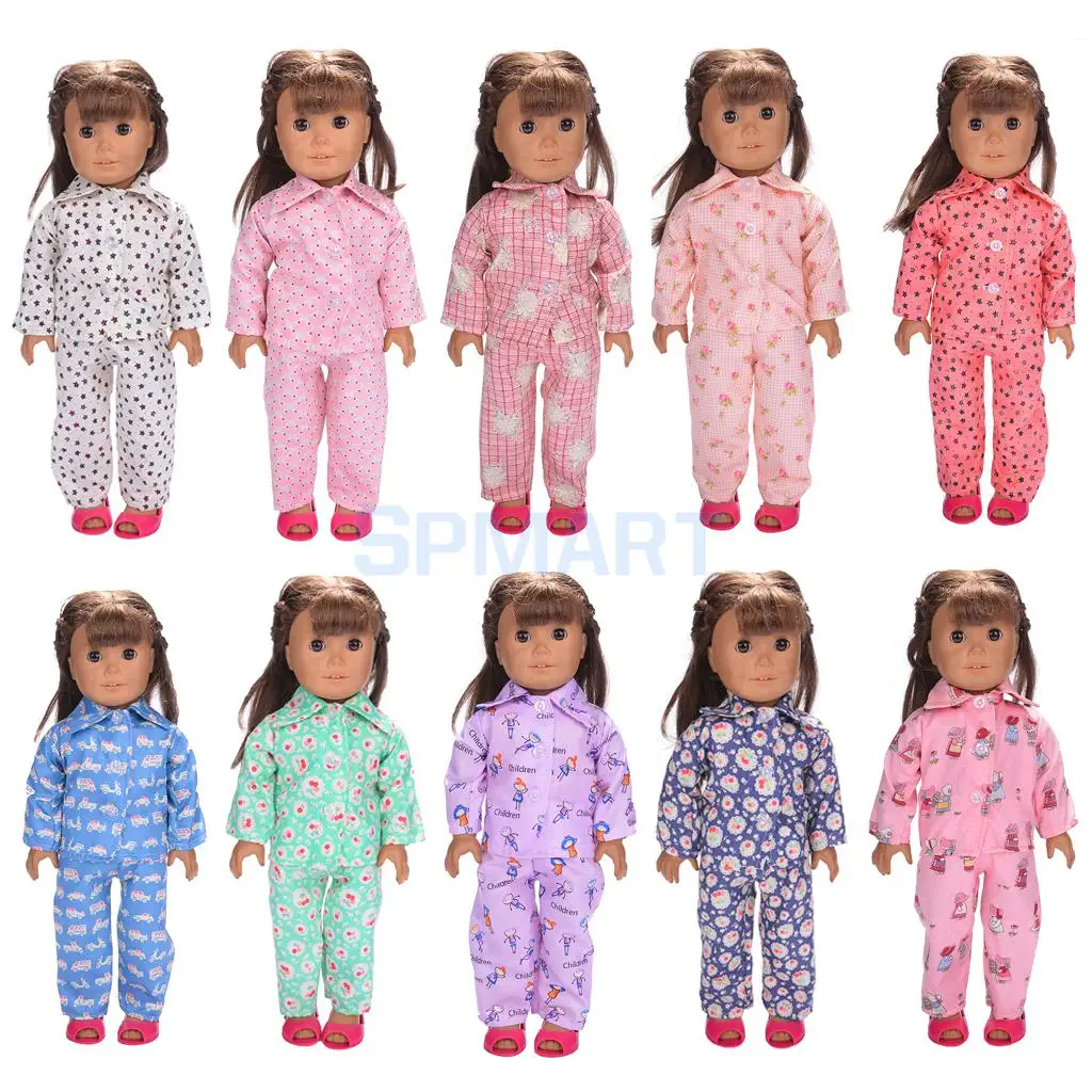 

Doll Pajamas Nightgown Sleepwear Clothes Outfit Top & Pants Set for 18'' inch Doll