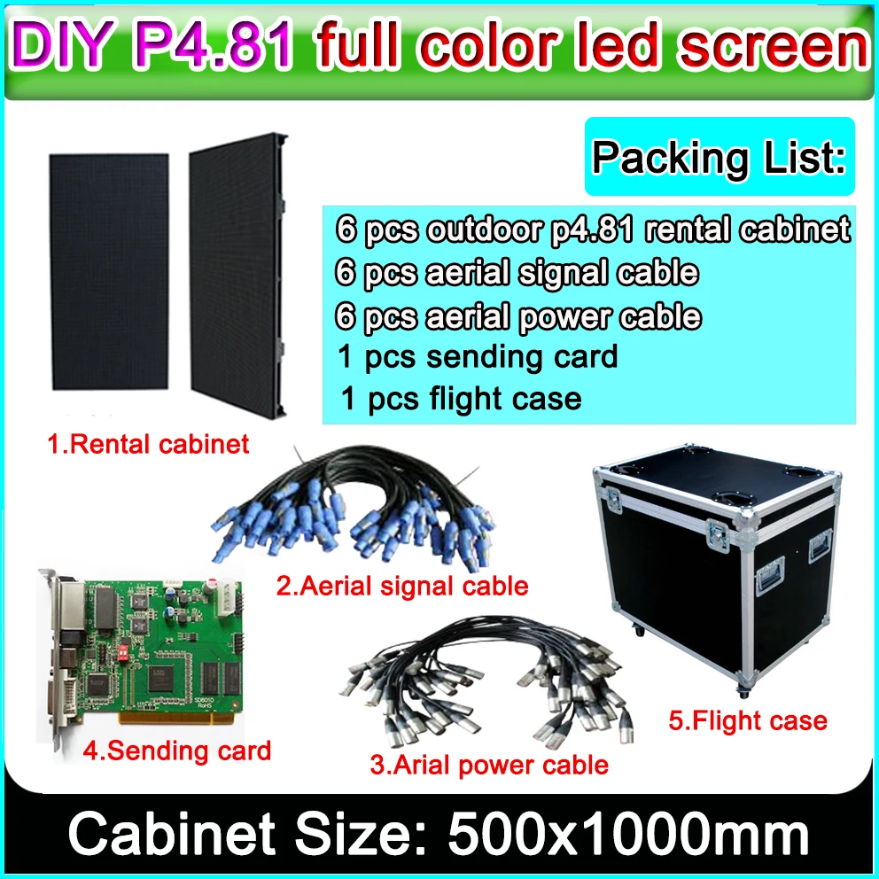 

professional make high quality p4.81 led message display in shenzhen outdoor rental die-cast aluminum cabinet 500x1000mm