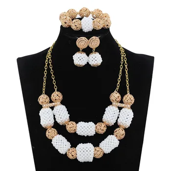 

New fashion White and gold collide cute and fashion nigerian wedding african beads jewelry set crystal Free shipping JB156