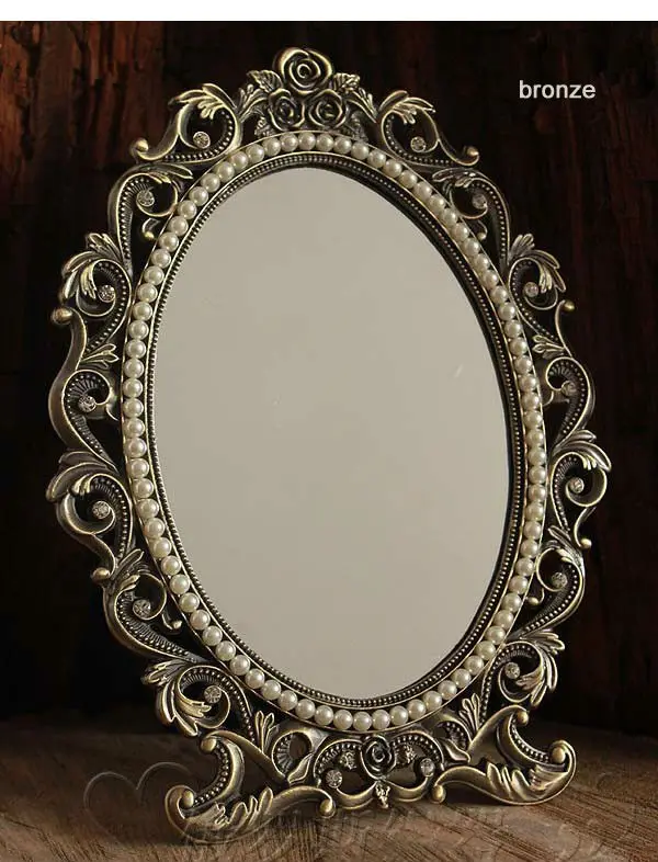 Винтажное креативное косметическое зеркало для макияжа, цветочные тисненые украшения, тисненая металлическая рамка, украшение стола, серебряная бронза, 337B