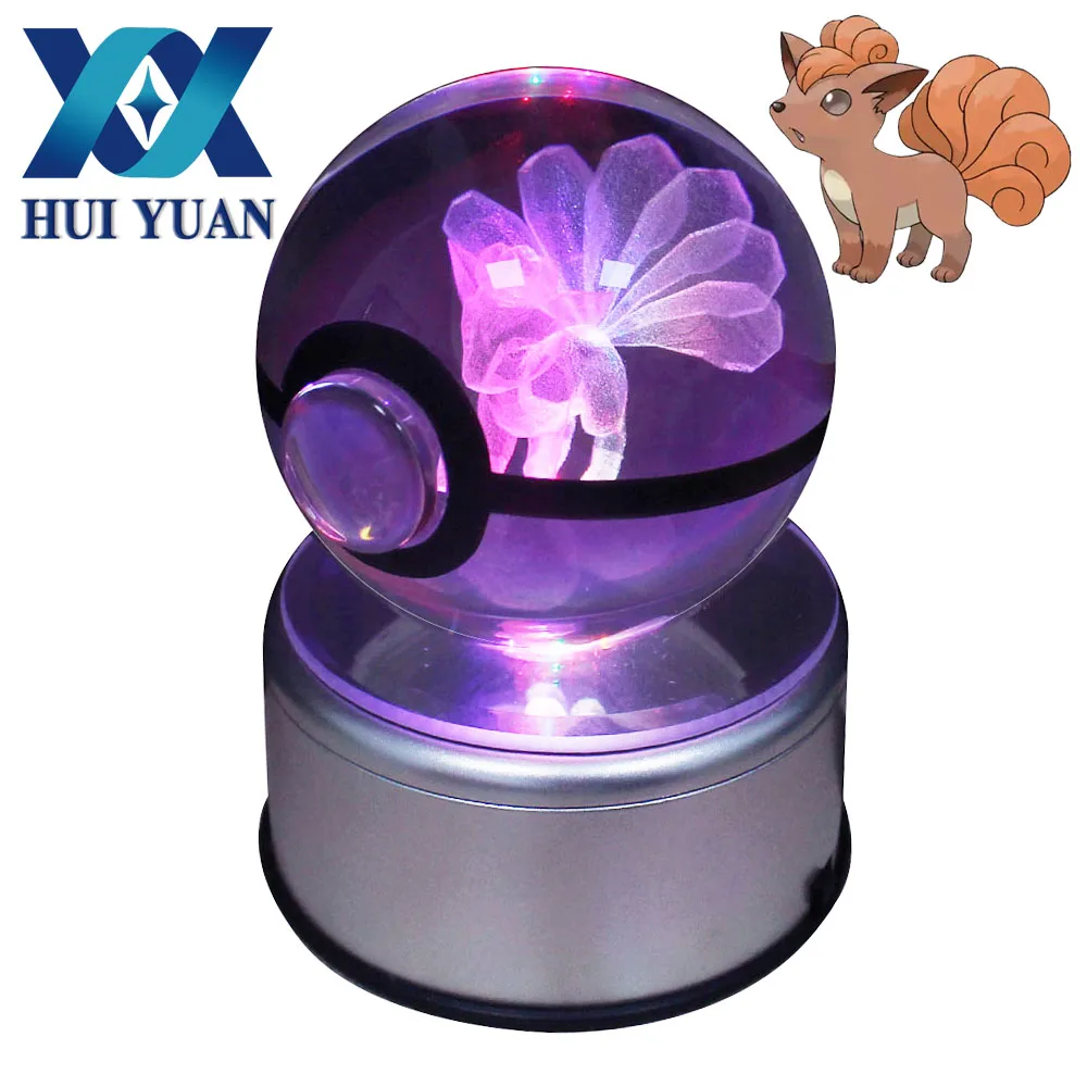 

Crystal Pokeball sela design go Laser 9 Vulpix Engraved LED rotating base Children like the 3D night light HUI YUAN