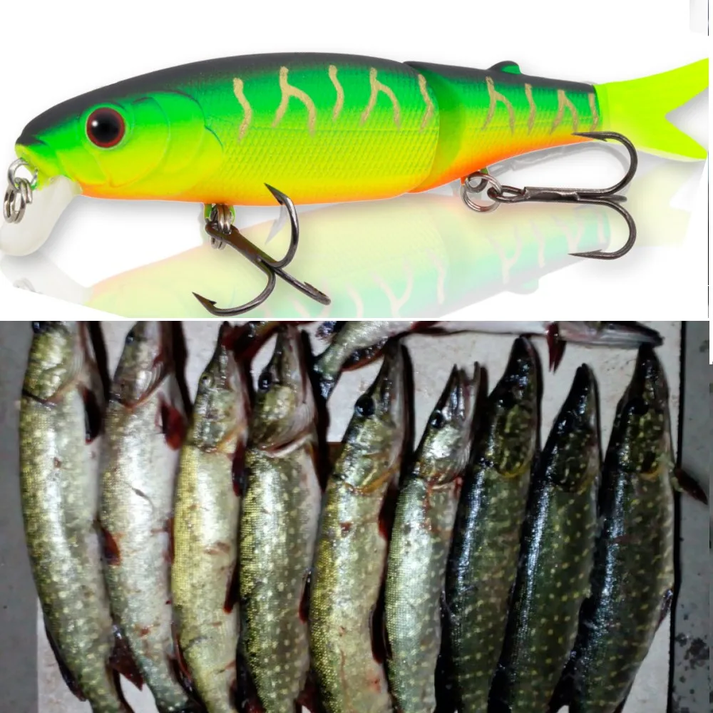 

Hunthouse pike lure 11.3cm&9cm jointed bait soft tail minnow lure VMC hook diving swimbaits slow sinking bait fishing leurre