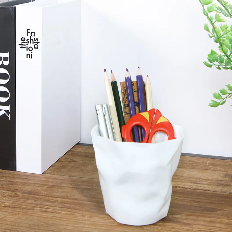 Modern Creative Folds Pen Holder Storage Ornament Desktop Crafts Trash Can Basket for Home Office Decor Gifts | Дом и сад