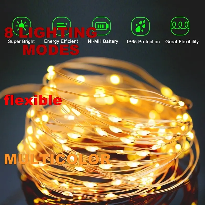 

8 modes multicolor LED Christmas Solar Garland String Light Home Decorations Led Wire New Year Wedding Party Garden Lamp Waterp