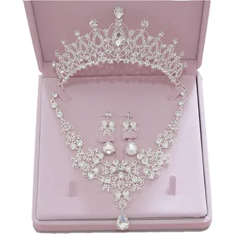 

High Quality Fashion Crystal Wedding Bridal Jewelry Sets Women Bride Tiara Crowns Earring Necklace Wedding Jewelry Accessories