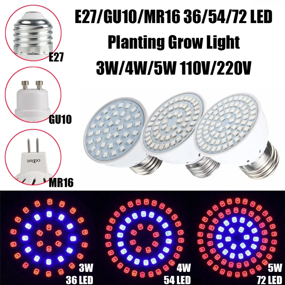 E27 GU10 MR16 36/54/72 LED Full Spectrum Planting Grow Light Bulb Veg