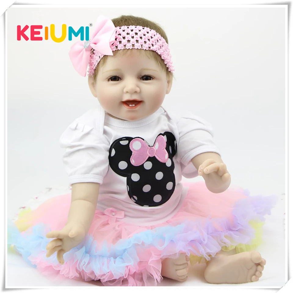 

Handmade Reborn Baby Doll 22 Inch 55 cm Soft Silicone Baby Girl Smiling Newborn Dolls Children Birthhday Xmas Gift