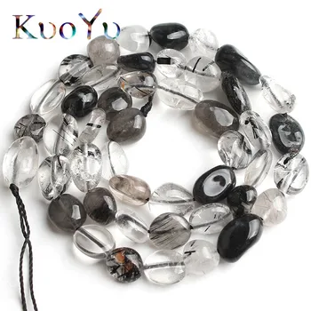 

6-8mm Natural Irregular Black Rutilated Quartz Stone Beads Loose Spacer Beads For Jewelry Making DIY Bracelet Necklace 15"Strand