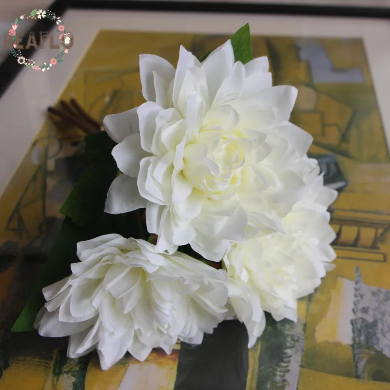 1 букет/3 шт зеленое искусственное растение поддельные Георгин букет свадебный цветок флористика праздник Декор дома 4 цвета