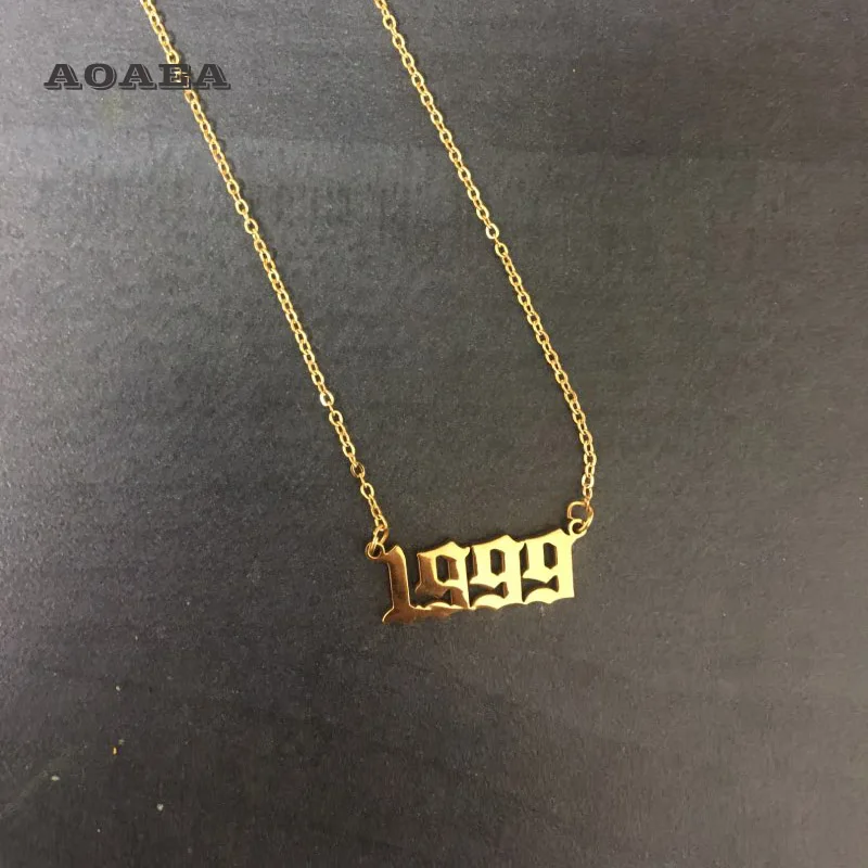 

Personalized Old English Number Necklaces Jewelry Year 1980to2019Custom Old English Font PendantNecklaceWomen Birthday Gift